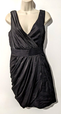 Mango Suit Women's Dress Sz 6 Black Color Linen Blend Side Zip EUC