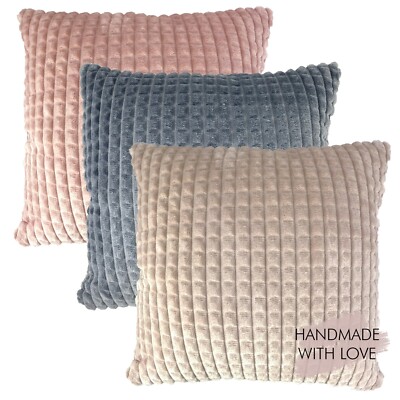 Kissenhülle Bella 40x40cm Grau Rosa Beige Kunstfell Minky im Karomuster NEU