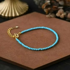 Natural Turquoise Round Tiny Beads Dainty Minimalist Healing Handcraft Bracelet
