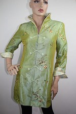 Ming Xing Women's Asian Style Coat Green Gold Embroidery Sequins Size S