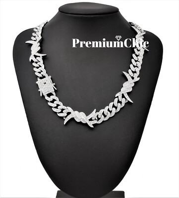 Mens ICED Miami Cuban Link Chain Spike Thorn Necklace Plated CZ Hip Hop  Jewelry