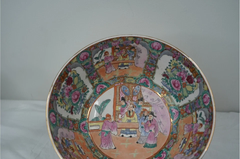 Antiguo ponche chino medallón rosa porcelana 12" Foto 3 de 4