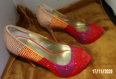 Enzo Angiolini ''Eatonell'' Rhinestone Covered Peep Toe 5'' Heel Shoes Size 7.5 M