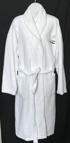CENTRE PARCS M velour towelling AQUA SANA DRESSING GOWN bath robe WHITE unworn - Picture 1 of 5