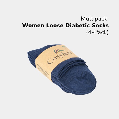 Cosyfeel® Women Loose Diabetic Crew Socks 4-Pack Bamboo Durable Seamless Toe - Picture 24 of 96