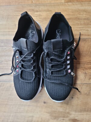 ladies size black fancy trainer style shoes white/black shinny