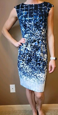 White House Black Market Sleeveless Delft Blue Floral Knit Sheath Dress Size 00 | eBay White House Black Market Sleeveless Delft Blue Floral Knit Sheath Dress Size 00 | eBay