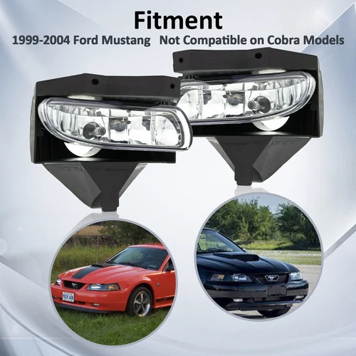 For 1999-2004 Ford Mustang Front Bumper Fog Light Lamps Clear Lens W/Bulbs 2PCS - Picture 4 of 13