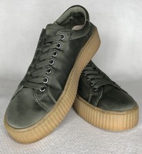 Women's Steve Madden Casey Satin Olive Green Platform Sneakers Sz 8