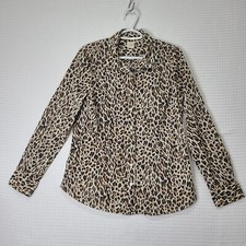 J. Crew Womens Small Leopard Animal Print Long Sleeve Button Up Blouse