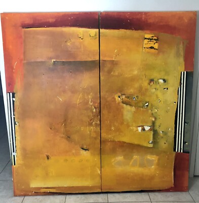 Sharon Booma  Golden Cluster  Original Two Panel Painting Oil & MM 6 x6  C.2001