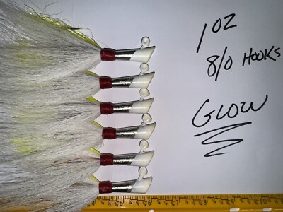BUCKTAIL JIGS, STRIPER DARTS,   6,   1 OZ. PURE TIN GLOW