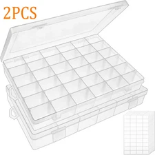 2PC 36Grids Clear Plastic Organizer Box Storage Container for DIY Jewelry Tackle