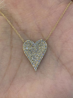 2Ct Round Diamond Large Pave Heart Pendant 14K Yellow Gold Plated Silver