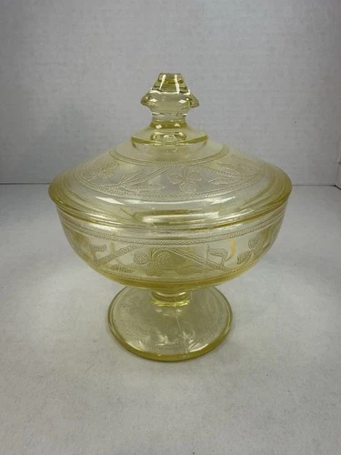 Hazel Atlas Yellow Clover Cloverleaf Candy Dish Depression Glass