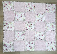 Handmade Patchwork Rag Baby Quilt 32x34  Pink Yellow Girl Floral