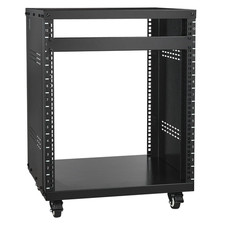 12U AV Rack Stand, 300 lb Network Studio Rack w/ Lockable Casters, 19" Mount