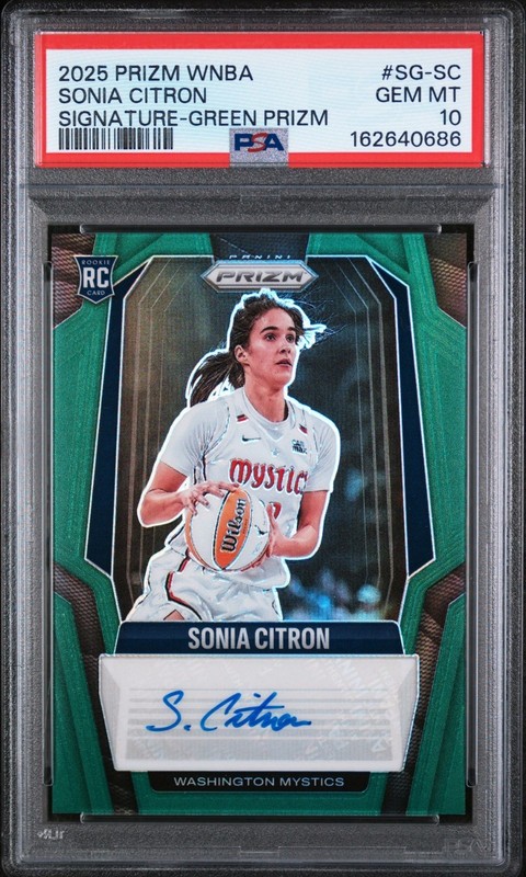 Panini 2025 Prizm WNBA Sonia Citron SG-SC RC Auto Green PSA 10