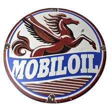 Vintage Mobil Oil Sign - Porcelain Ad Gasoline Pegasus Gas Pump Sign