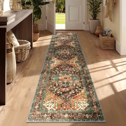 Yamaziot Washable Runner Rug, 2x8 NonSlip Boho Vintage Hallway Rug Runner wit...