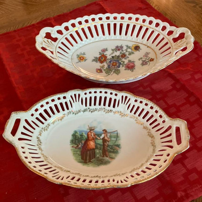 22k Gold Trim Reticulated Serving Dishes, Bavaria Germany 1918-29