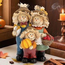 Fall Harvest Scarecrow Family Figurine Statues Thanksgiving Autumn Table Decor