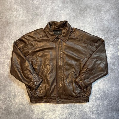 VTG Croft & Barrow Mens Brown Genuine Leather Bomber Jacket Coat Size L Large
