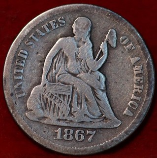 1867 S San Francisco Mint Silver Seated Liberty Dime