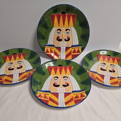 Clay Art NUTCRACKER 8.5'' Dessert Plate Set 4Pc Embossed Face Christmas MIB
