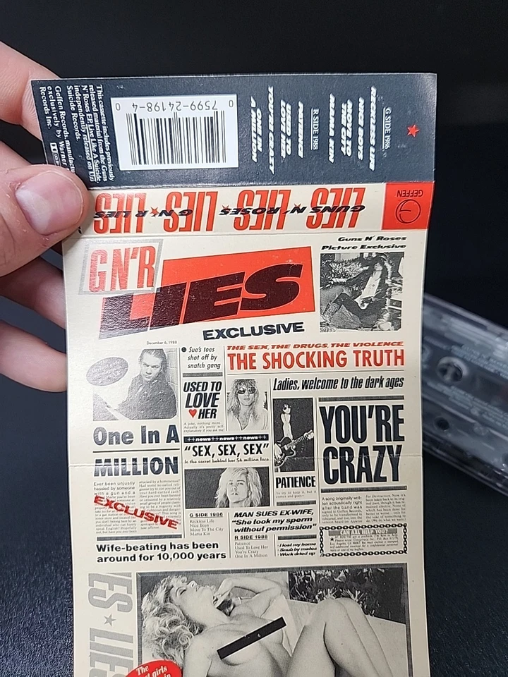Guns N Roses Lies Cassette 1st Press OG 1988 UNCENSORED Insert VG+ Geffen  - Image 2 of 4