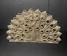Vintage Italian Silver Plated Peacock Letter Napkin Holder Mail Organizer Decor
