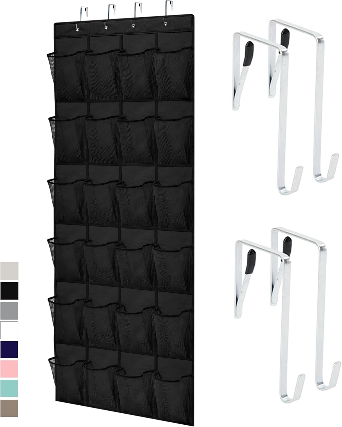 GORILLA GRIP Over the Door Shoe Organizer, 24 Large Breathable Mesh Pockets, Spa