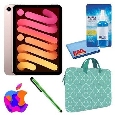 Apple iPad Mini 6 (64GB, Cellular, Pink) Bundle with Mint Moroccan Sleeve