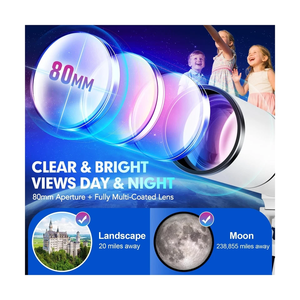 Hawkko Telescope for Adults & Kids – 80mm Aperture 500mm Telescopes for Ad - Image 3 of 4