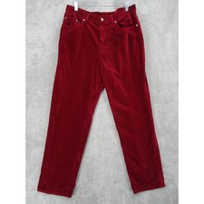 Vintage Lauren Ralph LRL Pants Womens 14 Velvet Straight Leg Holiday Pockets Red
