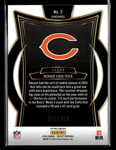 2024 Panini Select #3 Rome Odunze Purple Prizm Shock RC Rookie /360 - Picture 2 of 2