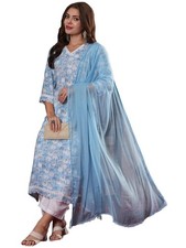 GoSriKi Women's Cotton Blend Straight Printed Kurta with Pant  Dupatta