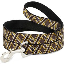 Dog Leash 6-FEET Plaid X Brown/White/Gold