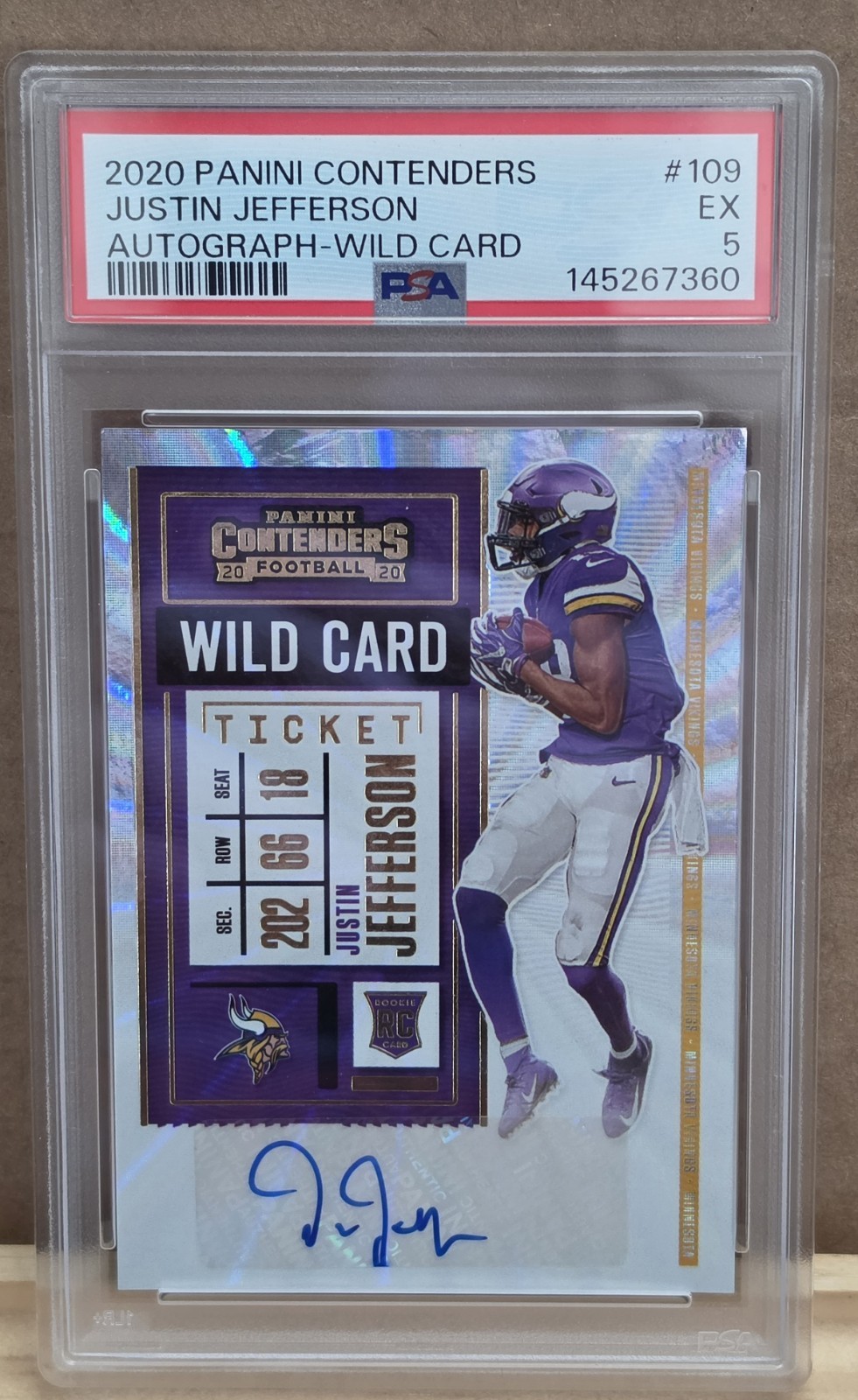 2020 JUSTIN JEFFERSON Contenders Auto Autograph Wild Card  SSP /50 #109 PSA 5