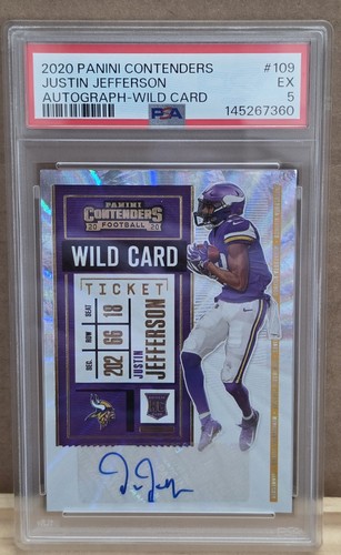 2020 JUSTIN JEFFERSON Contenders Auto Autograph Wild Card  SSP /50 #109 PSA 5