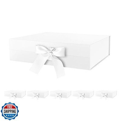 HAPPY POTATO 6 Large Gift Boxes with Ribbon 13.5x9x4.1 Inches, White Gift Box