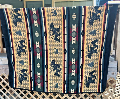 Cabin Fever Bear Pine Tree Blanket 64 x 80 Rustic Lodge Acrylic Throw Mexico