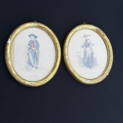 Vintage Borghese Fille De Brienz Guéméné Rohan Costume Framed Prints Set Gold