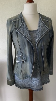 Just White Jeans Look Top und Jacke 38/40 Blau Spitze Biker Stretch Top Zustand