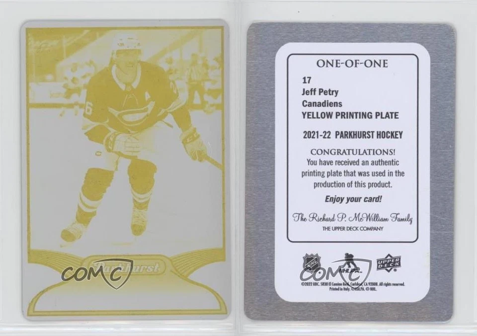 2021-22 Upper Deck Parkhurst Printing Plate Yellow 1/1 Jeff Petry #17 0i47 - Image 3 of 3