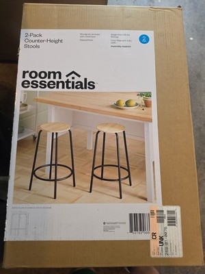 Set of 2 24'' Wood with and  Metal Base Backless Counter