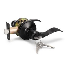 Wave Style Door Lever Keyed Entry Lock Black Exterior Interior 1 Pack
