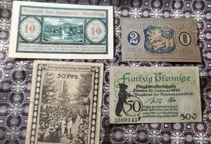 German Notgeld Banknotes 1921 Hyperinflation Trade Vouchers For Food Or Drink