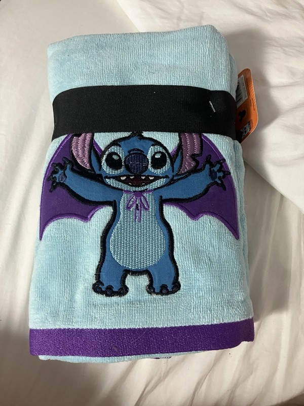 Disney Embroidered Stitch Bath Towel Blue Purple Cotton Cartoon Character