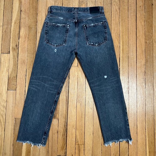 R13 Boyfriend Jean Ankle Crop Everit Black Distressed Frayed Hem Women's Size 26 - Picture 3 of 12